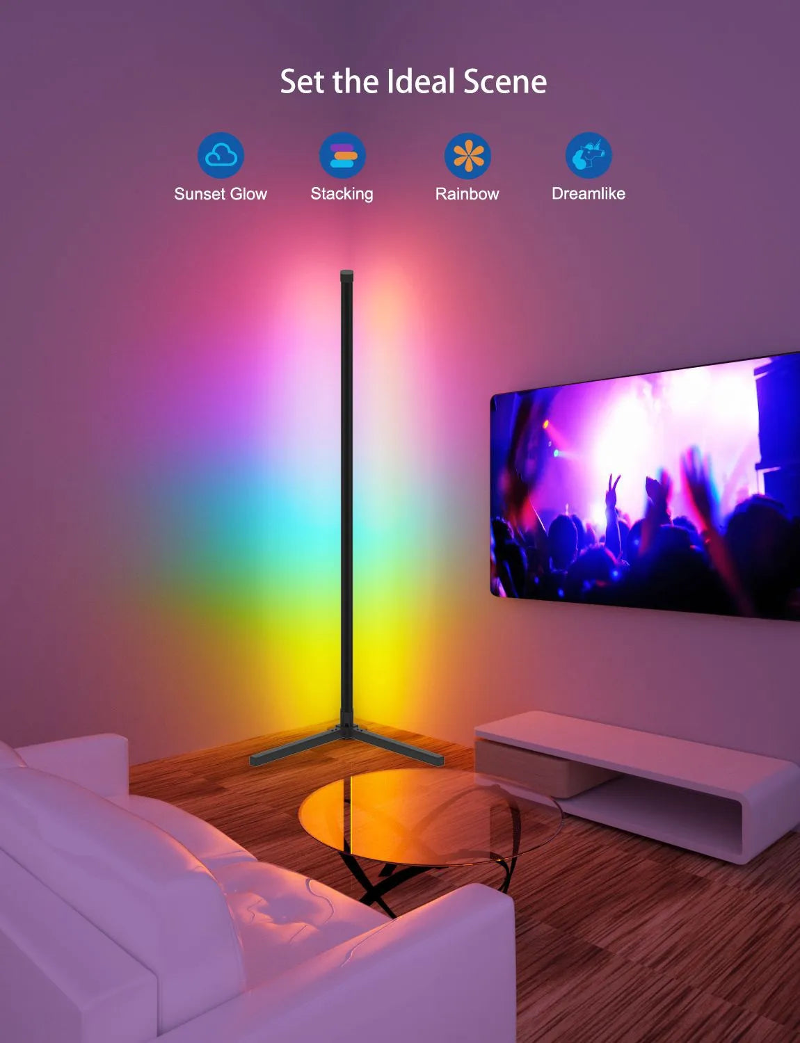 Smart RGB Dream Color Floor Lamp with Music Sync Standing Mood Light with APP & Remote Control