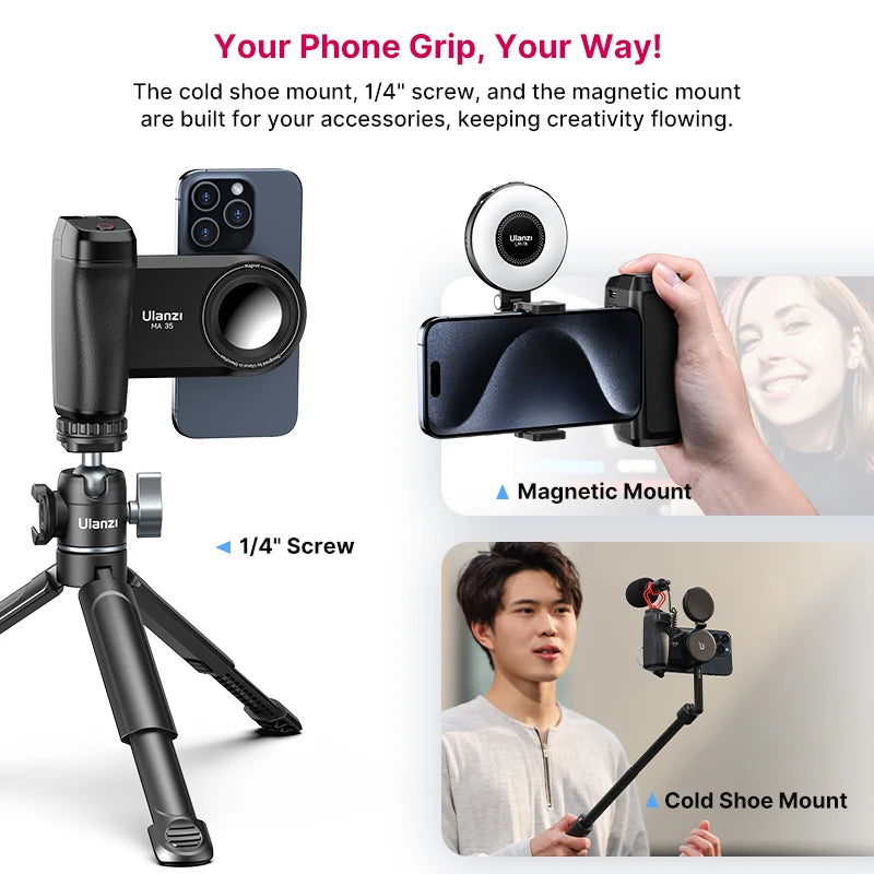 Ulanzi MA35 MagSafe Bluetooth Shutter Smartphone Camera Handle Grip Selfie Stablizer Vertical Horizontal Shooting for Phone