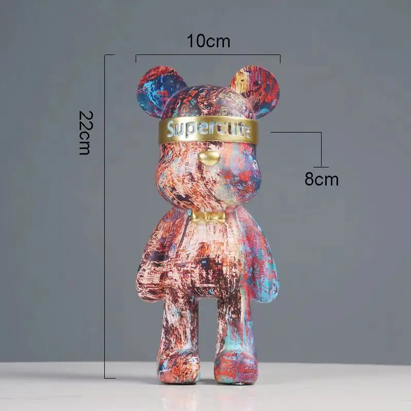 22cm Graffiti Bear Figurine Home Decoration Animal Statue Storage Shelf Modern Room Study Abstract  Table Decor Ornament