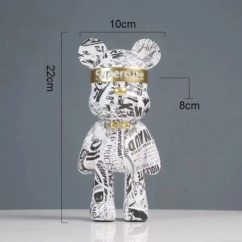 22cm Graffiti Bear Figurine Home Decoration Animal Statue Storage Shelf Modern Room Study Abstract  Table Decor Ornament