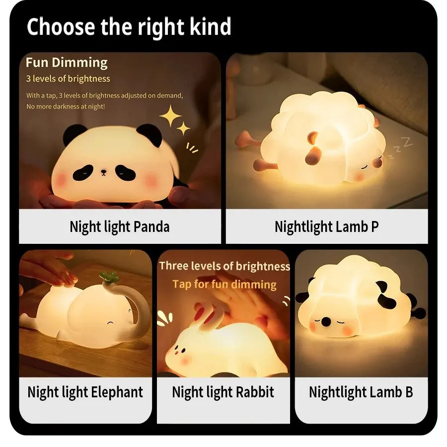 Cute LED Night Light Touch Sensor Cartoon Kid's Nightlights Silicone