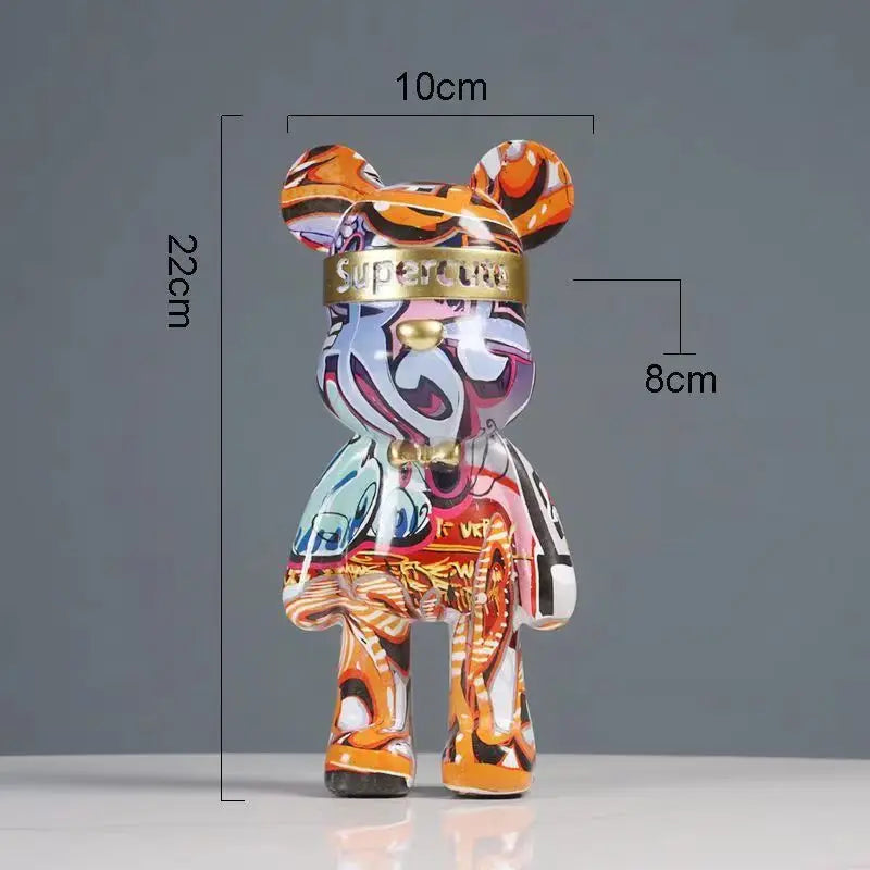 22cm Graffiti Bear Figurine Home Decoration Animal Statue Storage Shelf Modern Room Study Abstract  Table Decor Ornament